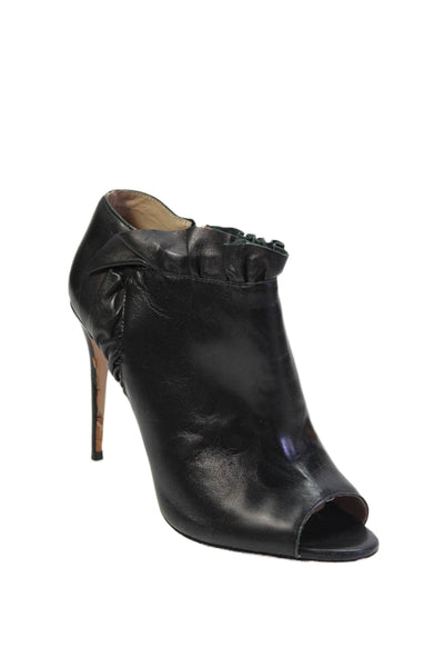 James Chan Womens Leather Open Toe Heels Black Size 9