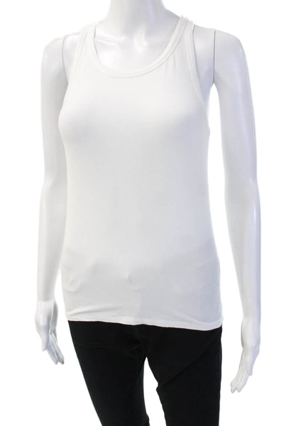 Theory Womens Basic White Sleeveless Tank Cotton Blend Round Neck Size M