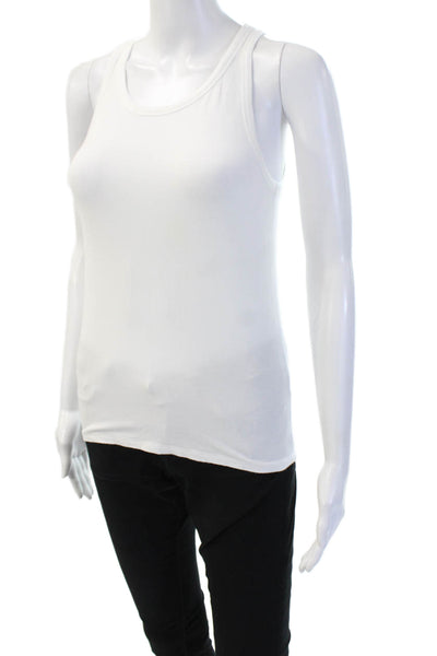 Theory Womens Basic White Sleeveless Tank Cotton Blend Round Neck Size M