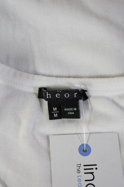 Theory Womens Basic White Sleeveless Tank Cotton Blend Round Neck Size M