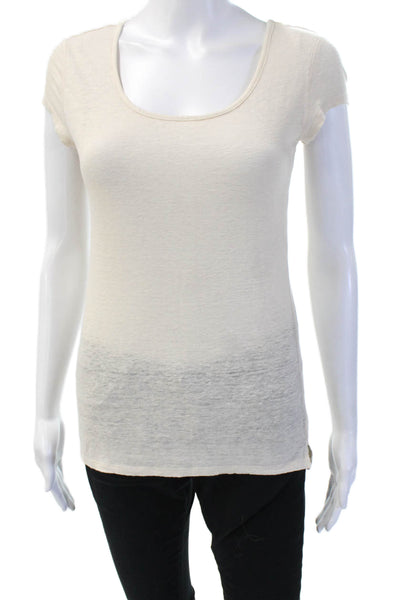 Cynthia Rowley Women Basic Sleeveless Tee Beige Cotton-Linen Size S