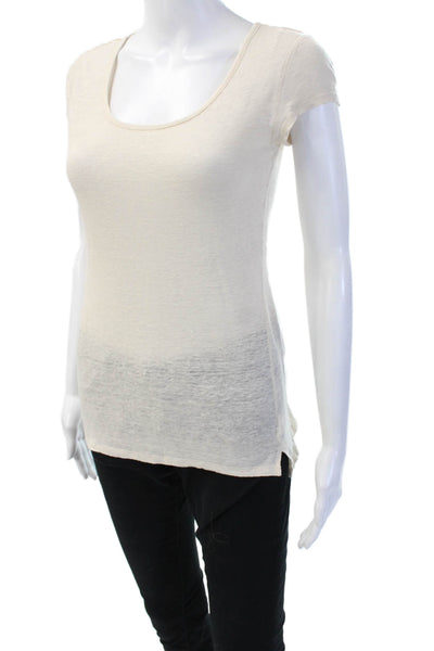 Cynthia Rowley Women Basic Sleeveless Tee Beige Cotton-Linen Size S