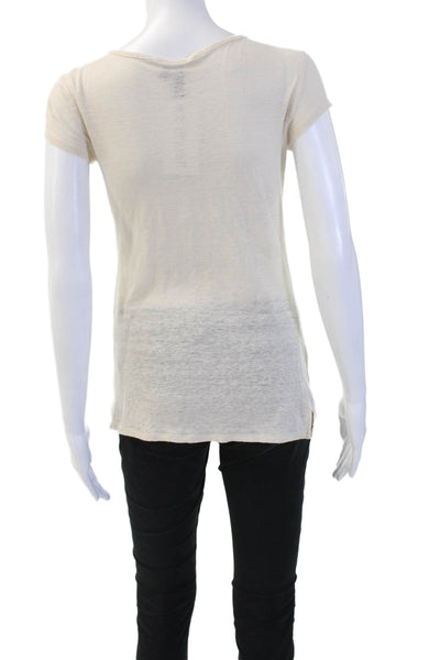 Cynthia Rowley Women Basic Sleeveless Tee Beige Cotton-Linen Size S