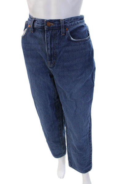 Madewell Unisex Cropped Straight Jeans Dark Blue High Waist Button Size 29