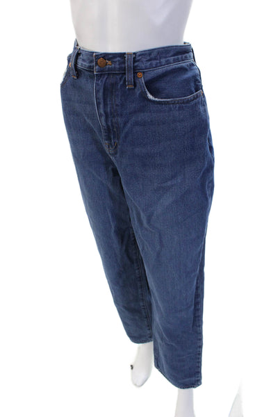 Madewell Unisex Cropped Straight Jeans Dark Blue High Waist Button Size 29