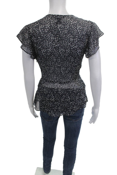 Club Monaco Women Black Silk V-Neck Geometric Star Sleeveless Blouse Size XS