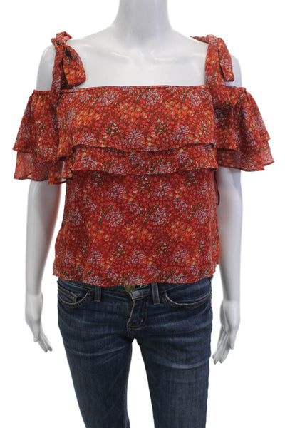 Rebecca Minkoff Women Red Floral Square Neck Sleeveless Blouse Size 2XS