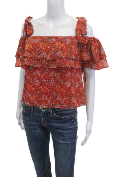 Rebecca Minkoff Women Red Floral Square Neck Sleeveless Blouse Size 2XS