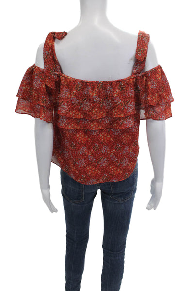 Rebecca Minkoff Women Red Floral Square Neck Sleeveless Blouse Size 2XS