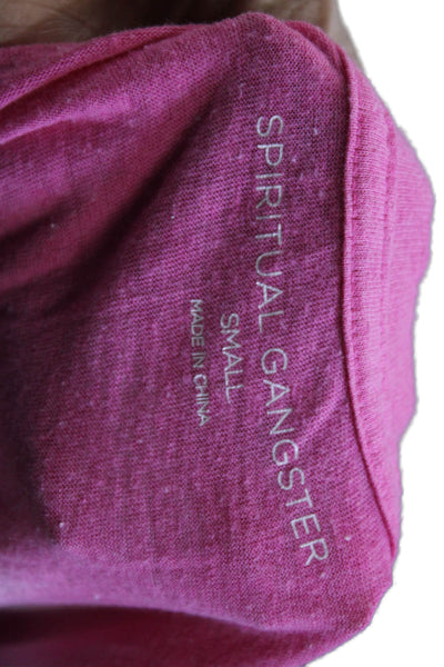 Spiritual Gangster Women Cropped Tank Pink Button Sleeveless Size S