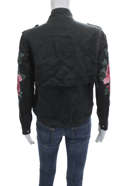 Rails Womens Military Jacket Black Floral Lyocell Long Sleeve Size XS