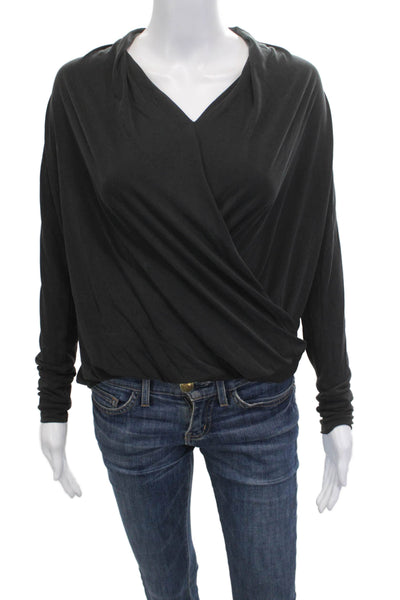 Veronica M Women Black V-Neck Rayon Blend Long Sleeve Blouse Size XS