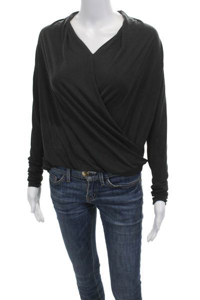 Veronica M Women Black V-Neck Rayon Blend Long Sleeve Blouse Size XS