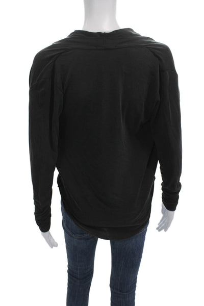Veronica M Women Black V-Neck Rayon Blend Long Sleeve Blouse Size XS