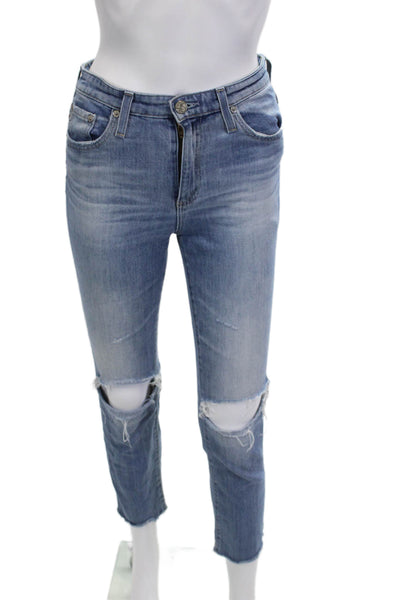 AG Womens Ankle Cropped Jeans Blue Mid Rise Button Fly Size 25