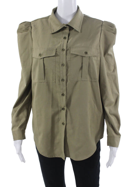 Interdee Womens Collared Green Long Sleeve Button-Up Blouse Size L