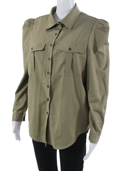 Interdee Womens Collared Green Long Sleeve Button-Up Blouse Size L
