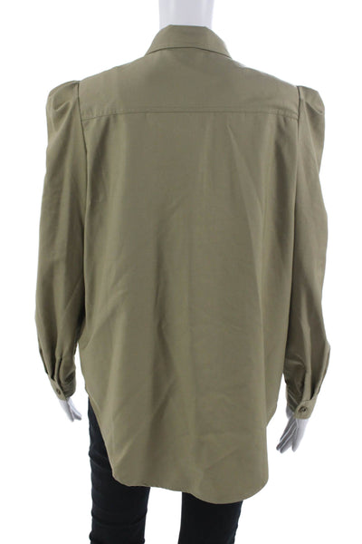 Interdee Womens Collared Green Long Sleeve Button-Up Blouse Size L