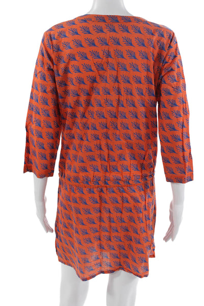 Serena & Lily Women Shirt Dress Orange V-Neck 3/4 Sleeve Cotton Beach Size S
