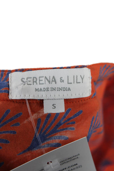 Serena & Lily Women Shirt Dress Orange V-Neck 3/4 Sleeve Cotton Beach Size S