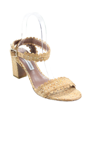 Tabitha Simmons Women's Open's Toe Scallop Block Heel Cork Sandals Size 37.5