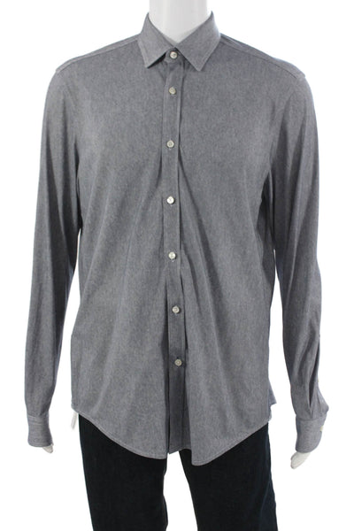 Boss Hugo Boss Mens Dress Shirt Gray Cotton Point Collar Long Sleeve Size L