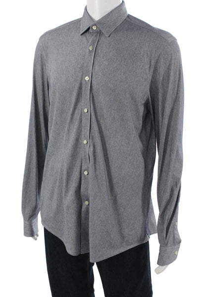 Boss Hugo Boss Mens Dress Shirt Gray Cotton Point Collar Long Sleeve Size L