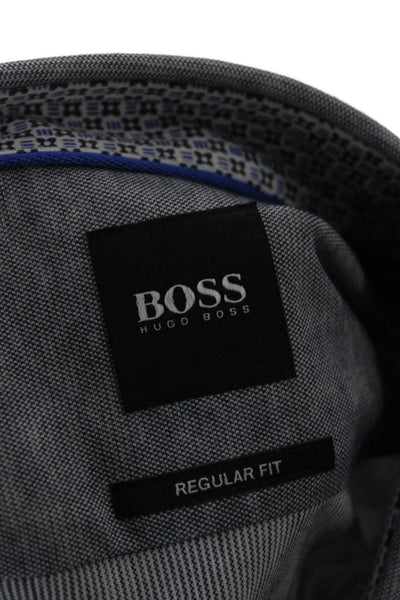 Boss Hugo Boss Mens Dress Shirt Gray Cotton Point Collar Long Sleeve Size L