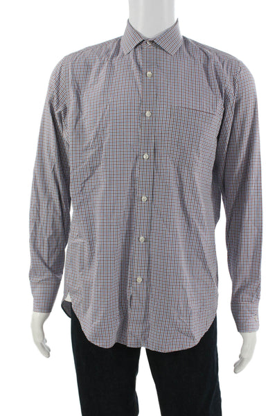 J Crew Mens Plaid Ludlow Button Down Shirt Blue Brown Cotton Size Medium