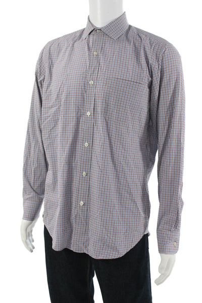 J Crew Mens Plaid Ludlow Button Down Shirt Blue Brown Cotton Size Medium