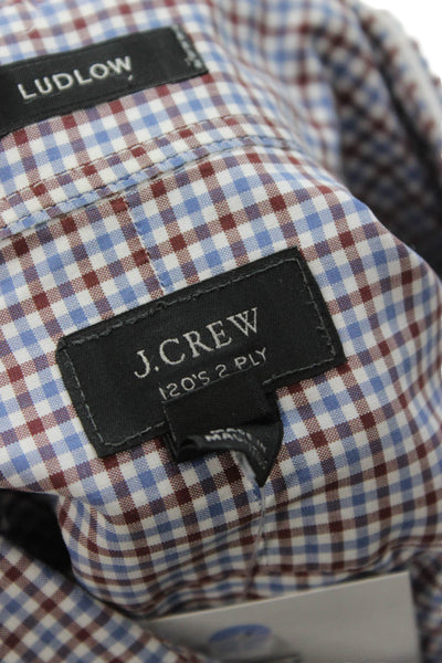 J Crew Mens Plaid Ludlow Button Down Shirt Blue Brown Cotton Size Medium