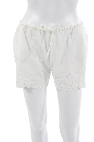 NA-KD Unisex White Floral Drawstring Beach Shorts Cotton Linen Size 36