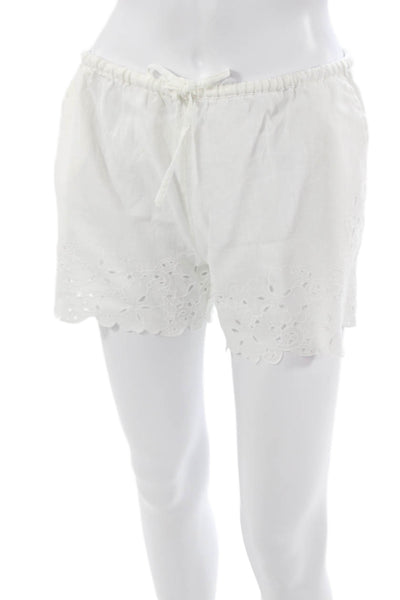NA-KD Unisex White Floral Drawstring Beach Shorts Cotton Linen Size 36