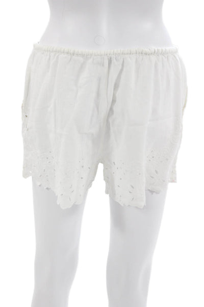 NA-KD Unisex White Floral Drawstring Beach Shorts Cotton Linen Size 36