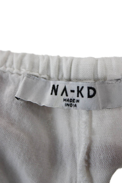 NA-KD Unisex White Floral Drawstring Beach Shorts Cotton Linen Size 36