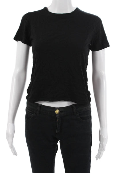 Something Navy Women Cropped Basic Black Short Sleeve Crew Neck T-Shirt Size M