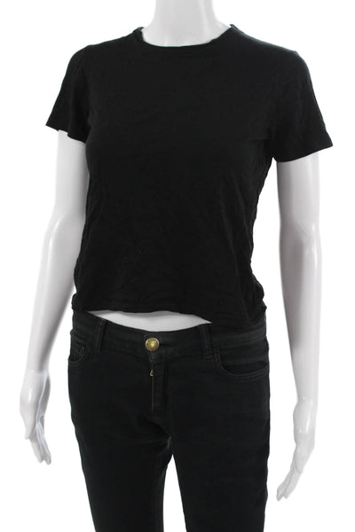 Something Navy Women Cropped Basic Black Short Sleeve Crew Neck T-Shirt Size M
