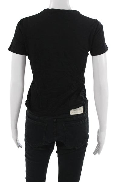 Something Navy Women Cropped Basic Black Short Sleeve Crew Neck T-Shirt Size M