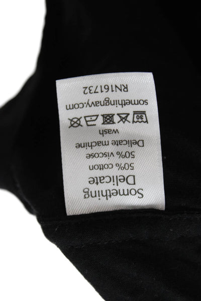 Something Navy Women Cropped Basic Black Short Sleeve Crew Neck T-Shirt Size M