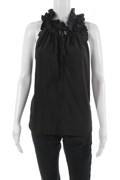 Robbi & Nikki Womens High Neck Sleeveless Cotton Tank Black Drawstring Size XS