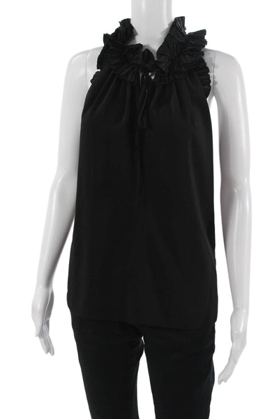 Robbi & Nikki Womens High Neck Sleeveless Cotton Tank Black Drawstring Size XS
