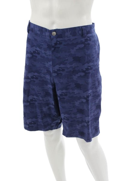 Peter Millar Mens Bermuda Shorts Dark Blue Camouflage Polyester Spandex Size 42