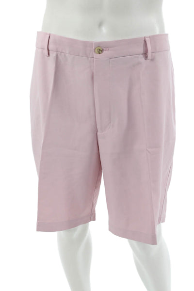 Peter Millar Mens Bermuda Chino Shorts Pink 100% Polyester Button Size 42