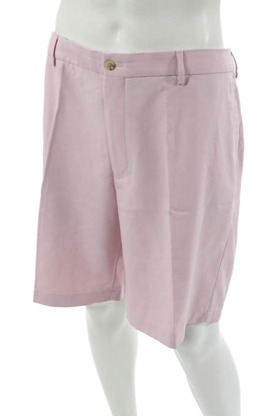 Peter Millar Mens Bermuda Chino Shorts Pink 100% Polyester Button Size 42