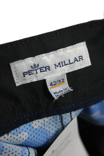 Peter Millar Mens Dress Pants Black Button Polyester Big Tall 32 Inseam Size 42