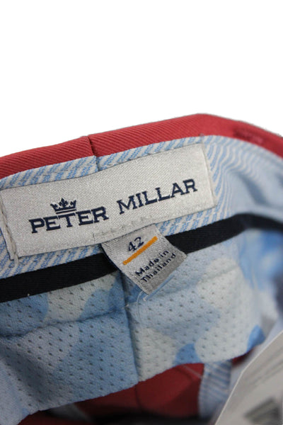 Peter Millar Mens Red Chino Shorts 100% Polyester Solid Big & Tall Size 42