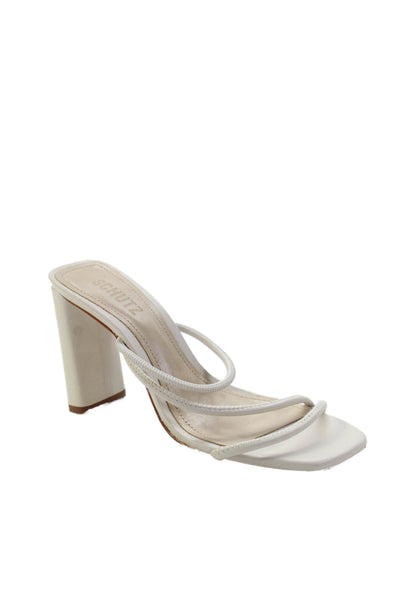 Schutz Womens Leather Strappy Slide On Sandal Heels White Size 7 B