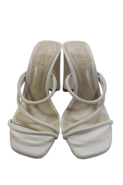 Schutz Womens Leather Strappy Slide On Sandal Heels White Size 7 B