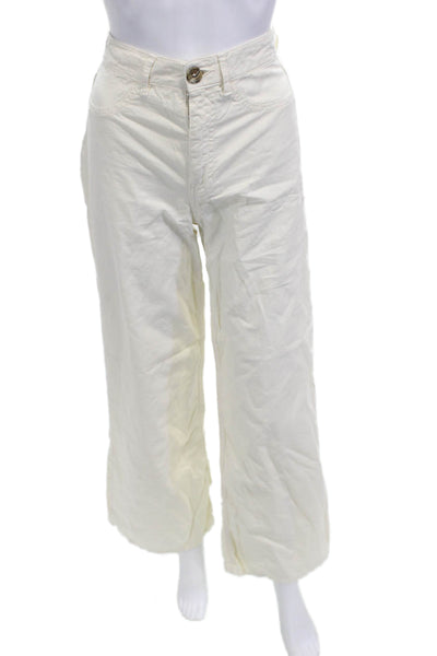 Zara Women Cropped White Pants Cotton Blend Button Closure Size 2