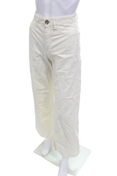 Zara Women Cropped White Pants Cotton Blend Button Closure Size 2